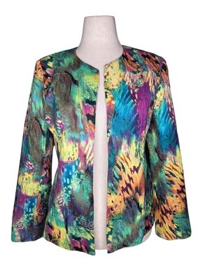 Joni B Crinkle Pleated Jacket M Multicolor Textured Open Front Blazer